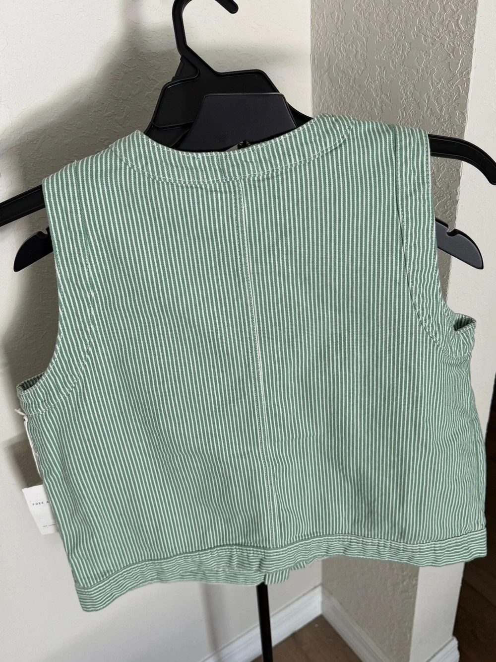 Women's Green Striped Button-Front Denim Vest